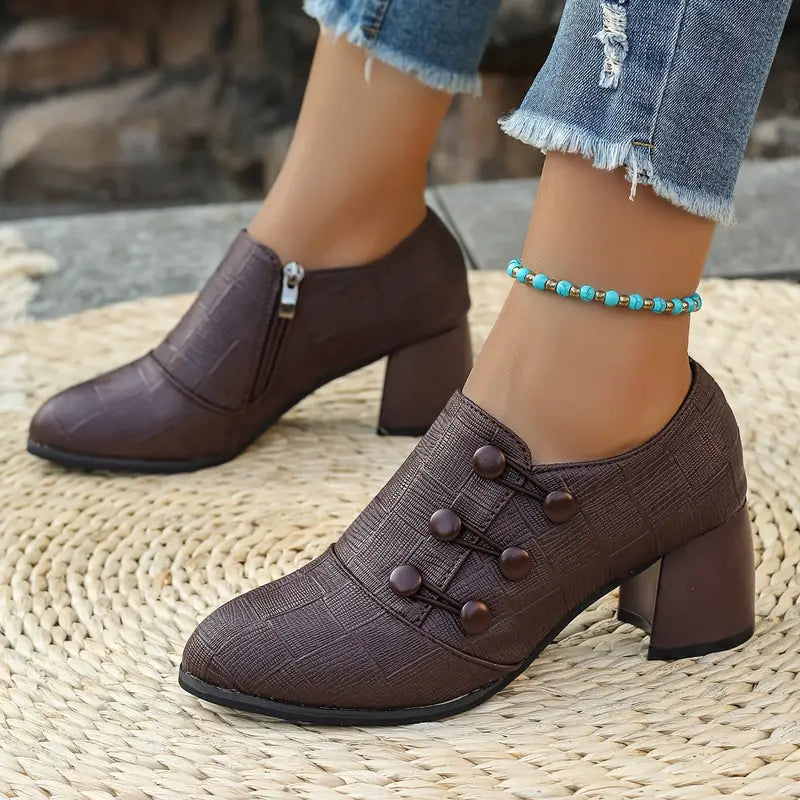 Vintage Block Heel Side Zipper Pumps