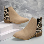 Women's Leopard Print Chunky Heel Short Boots