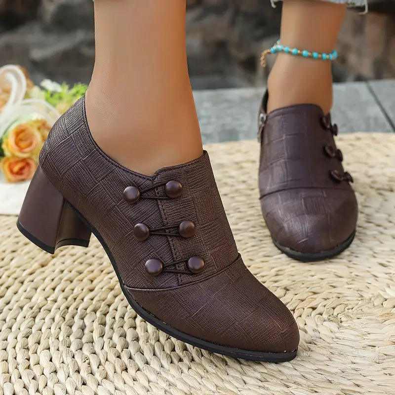 Vintage Block Heel Side Zipper Pumps