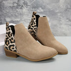 Women's Leopard Print Chunky Heel Short Boots