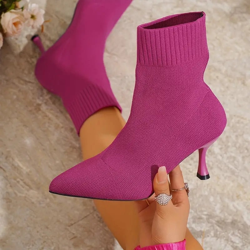 Elegant Solid Color Fabric Ankle Booties