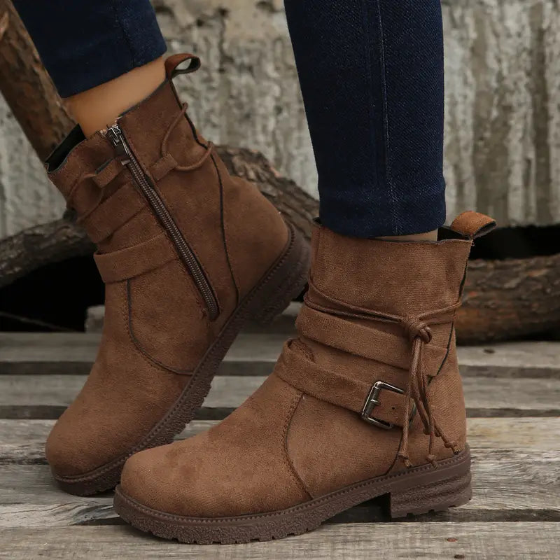 Women's Buckle Strap Decor Boots