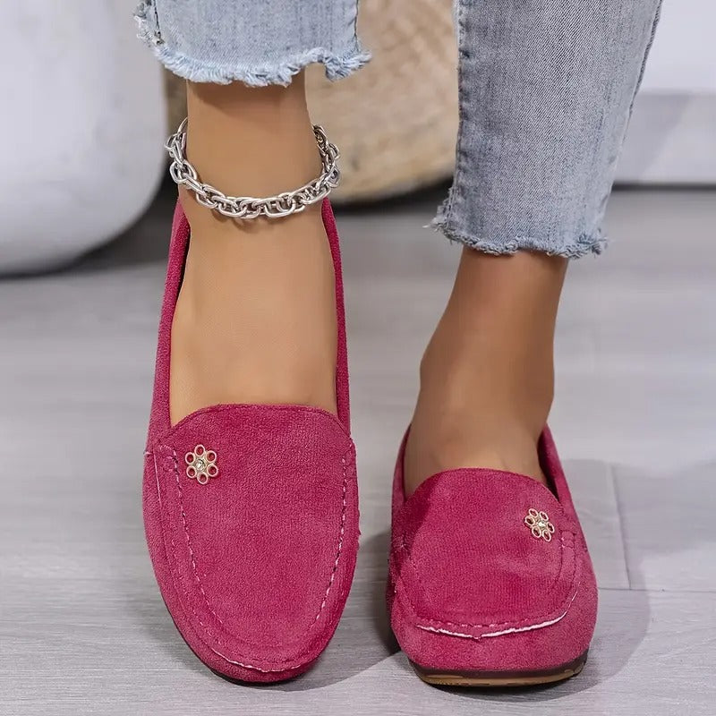 Women's Metallic Flower Accents Slip-On Flats