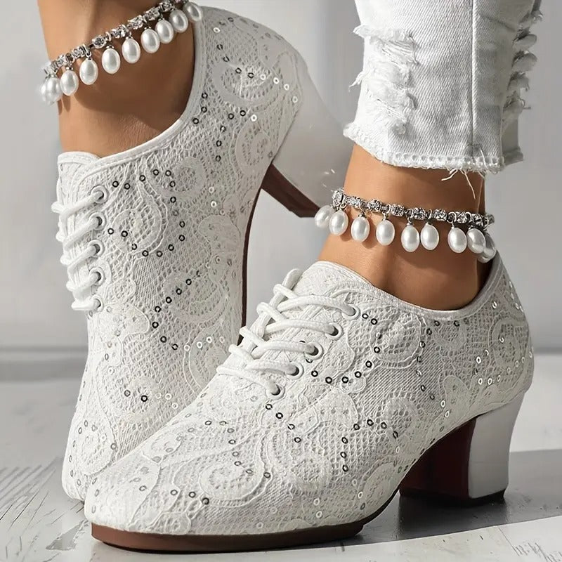 Closed Toe Lace-Up Latin Dance Heels