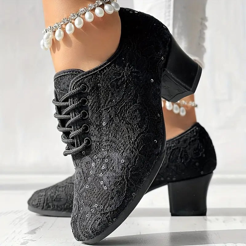 Closed Toe Lace-Up Latin Dance Heels