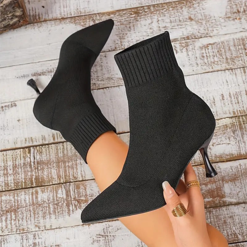 Elegant Solid Color Fabric Ankle Booties