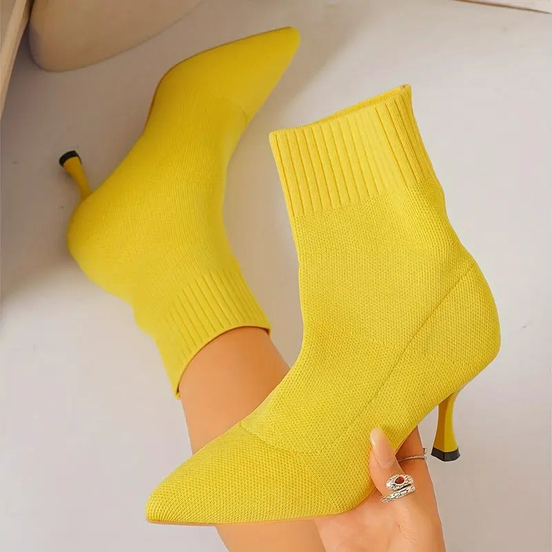 Elegant Solid Color Fabric Ankle Booties