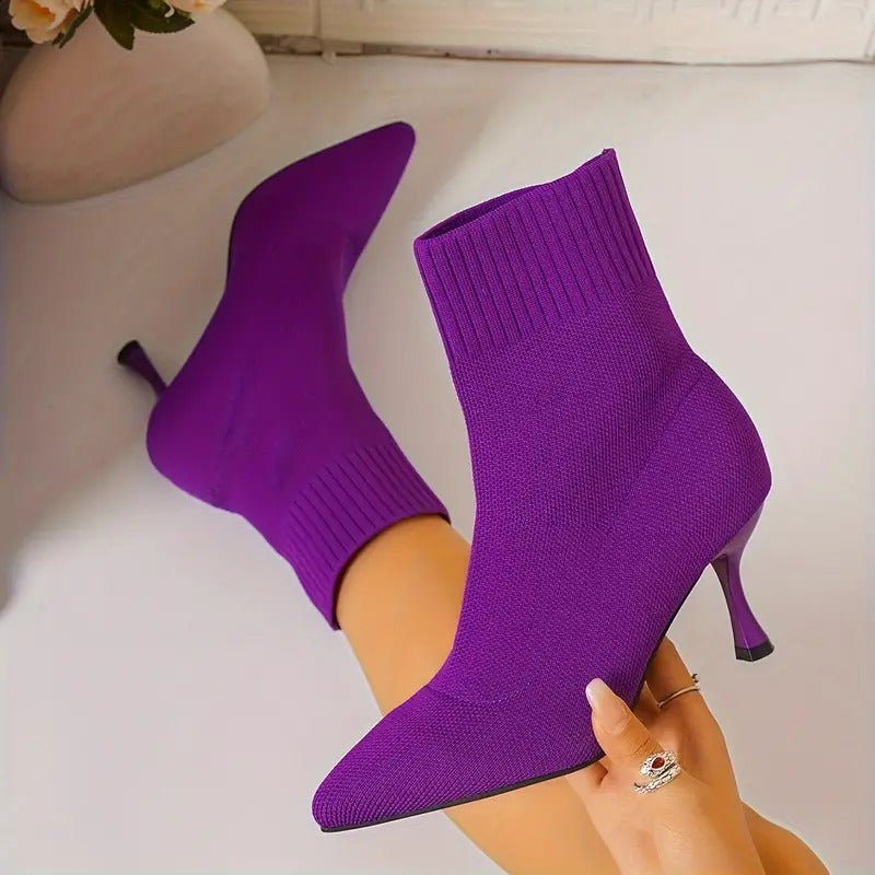 Elegant Solid Color Fabric Ankle Booties