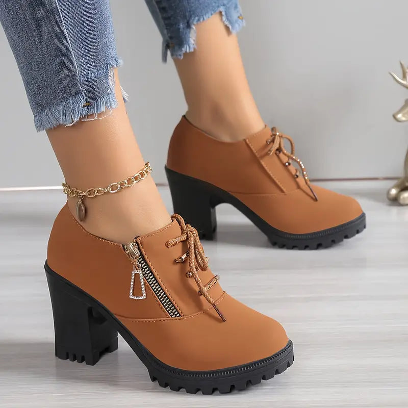 Lace Up Chunky Heeled Ankle Boots