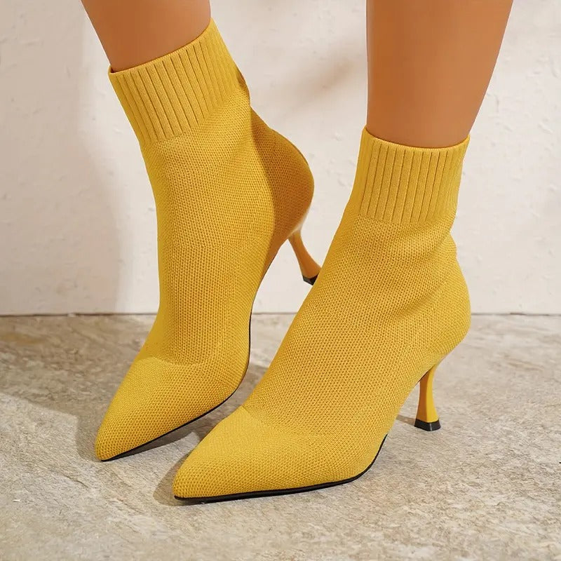 Elegant Solid Color Fabric Ankle Booties