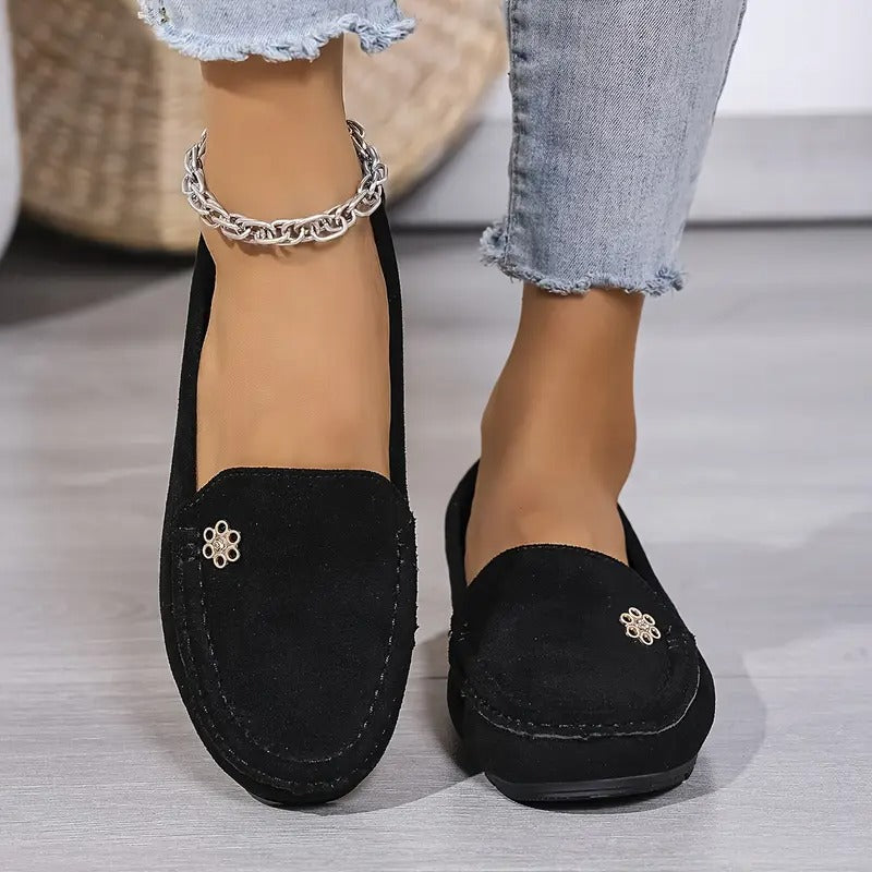 Women's Metallic Flower Accents Slip-On Flats