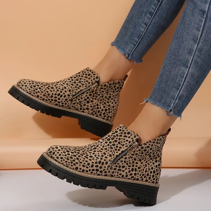 Women's Golden-Tone Zipper Ankle Boots