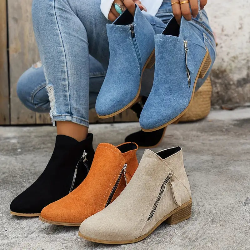 Vintage Style Fabric Ankle Boots