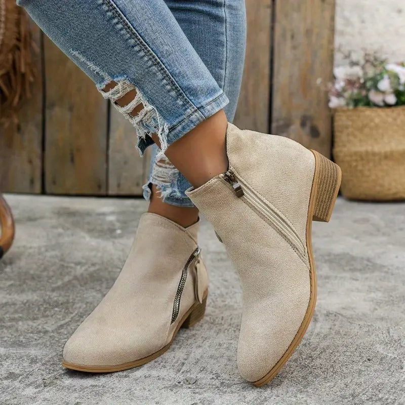 Vintage Style Fabric Ankle Boots
