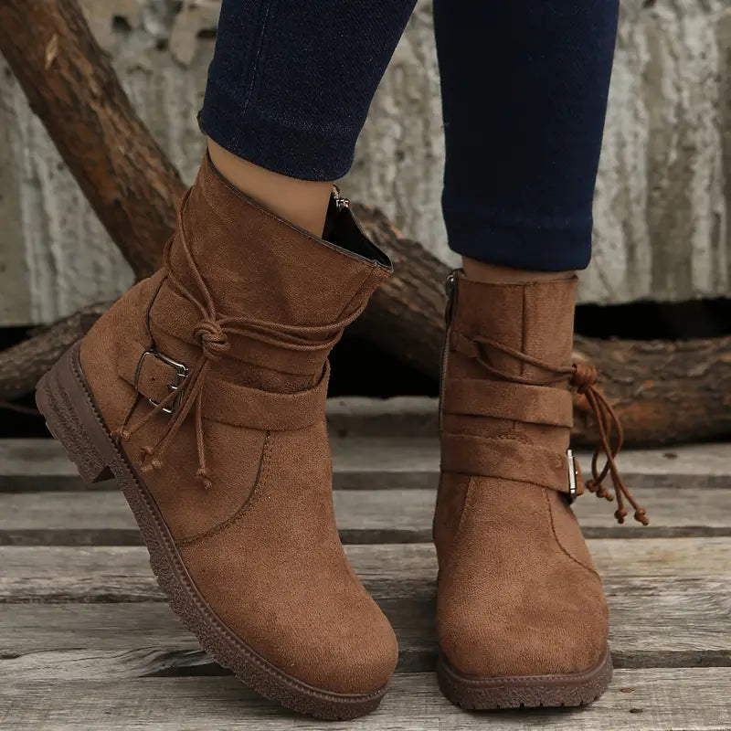 Women's Buckle Strap Decor Boots