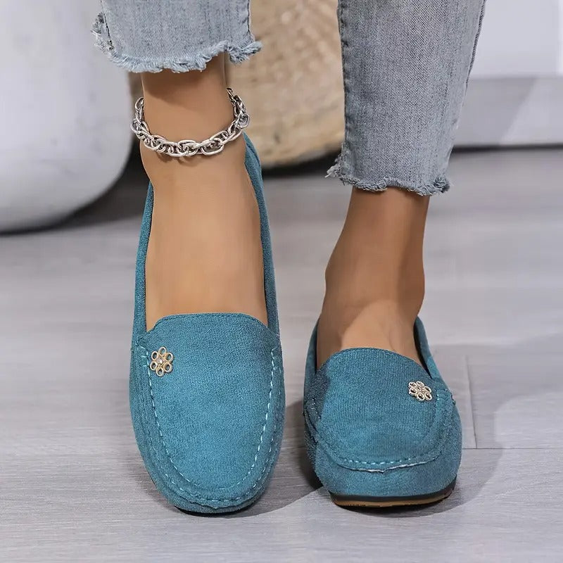 Women's Metallic Flower Accents Slip-On Flats