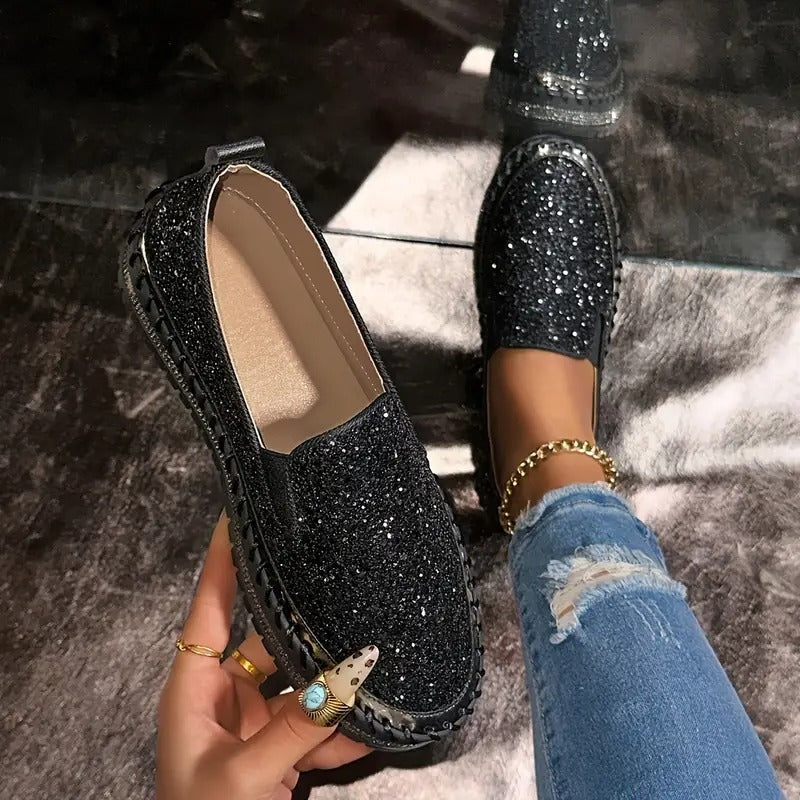 Women's Elegant Sequin Slip-On Loafers
