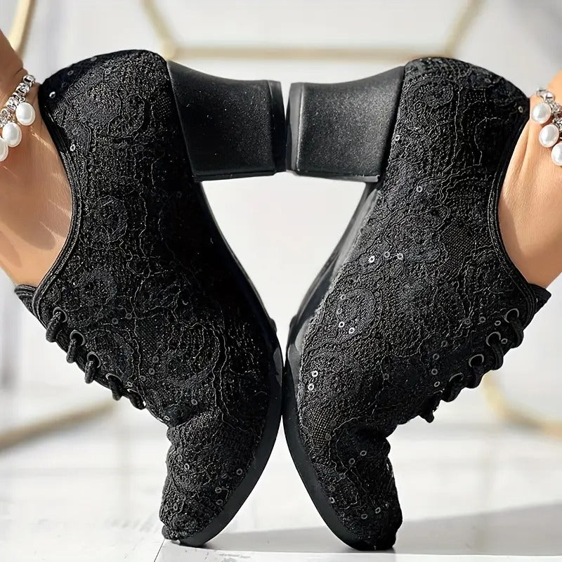 Closed Toe Lace-Up Latin Dance Heels