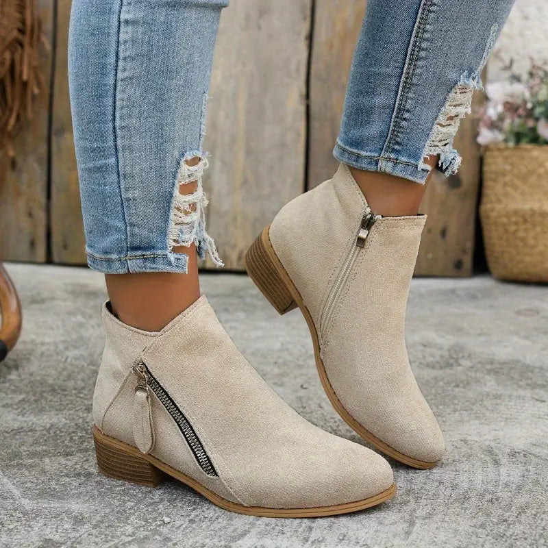 Vintage Style Fabric Ankle Boots