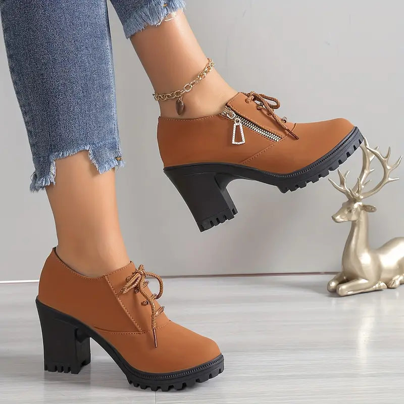 Lace Up Chunky Heeled Ankle Boots