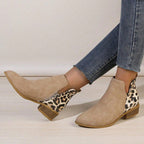 Women's Leopard Print Chunky Heel Short Boots