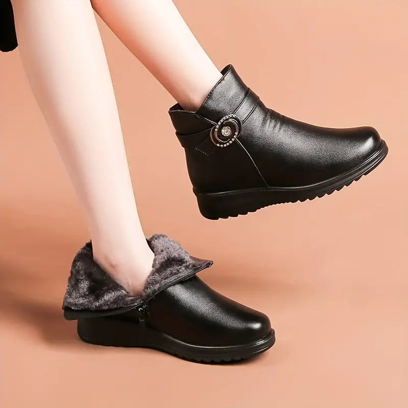 Womens Solid Color Luxurious Fuzzy Boots