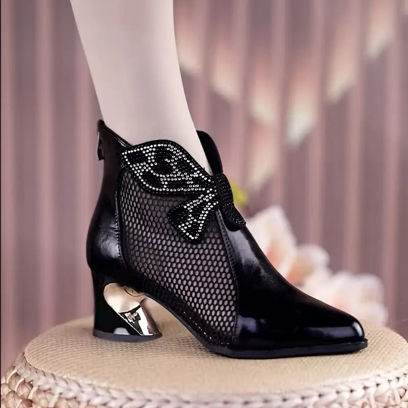 Women's Versatile Chunky Heel Mesh Booties