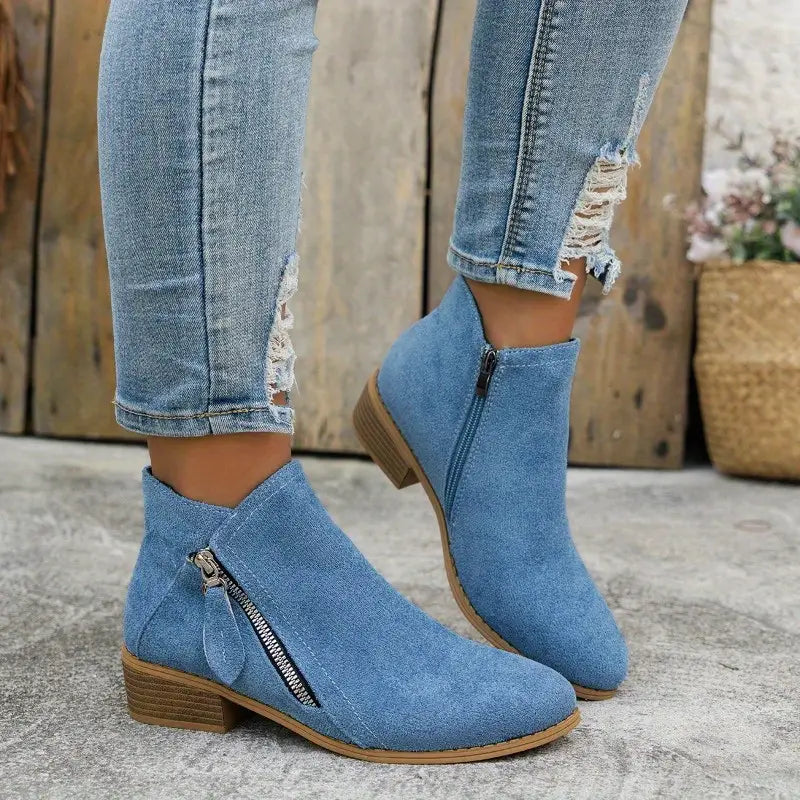 Vintage Style Fabric Ankle Boots