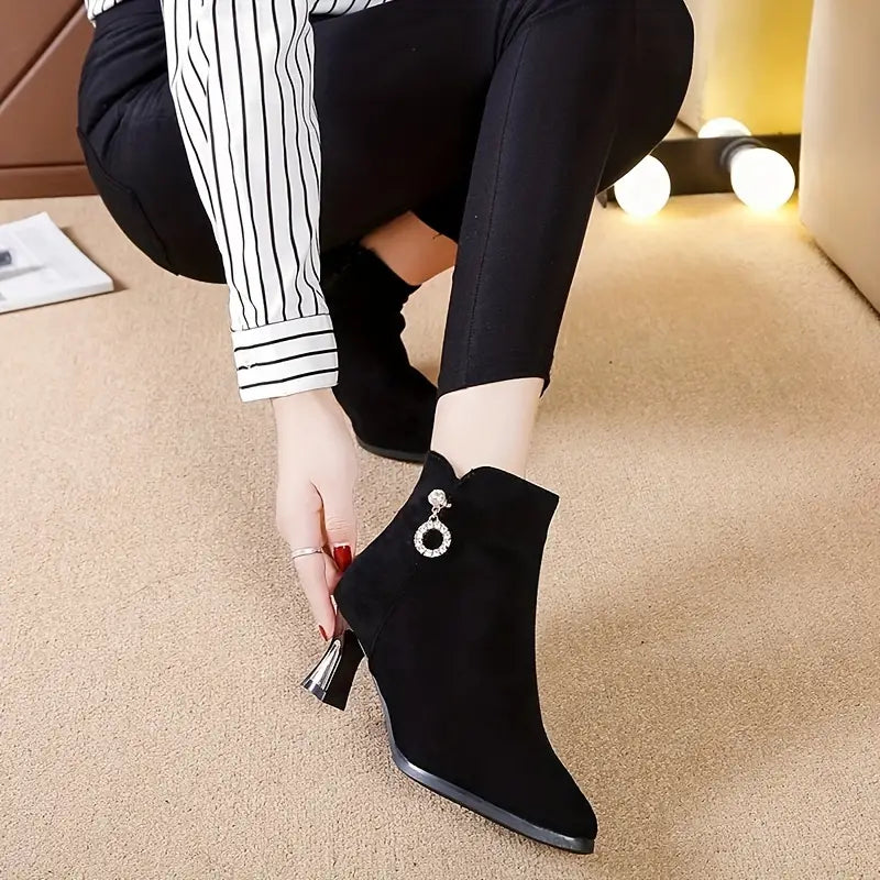 Chic Women's Rhinestone Block Heel Chelsea Boots