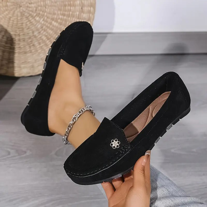 Women's Metallic Flower Accents Slip-On Flats