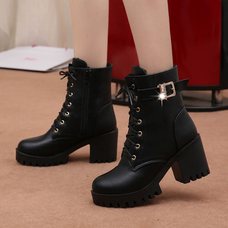 Rhinestone Waterproof Fleece Martin Boots