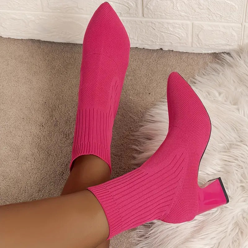 Womens High Heel Chunky Chelsea Boots