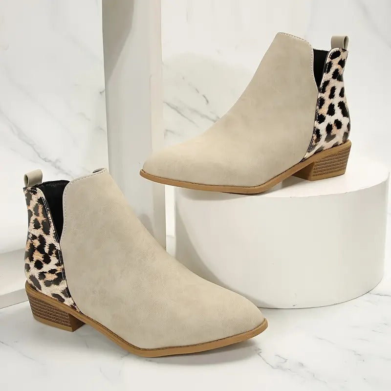 Women's Leopard Print Chunky Heel Short Boots