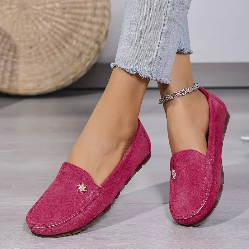Women's Metallic Flower Accents Slip-On Flats