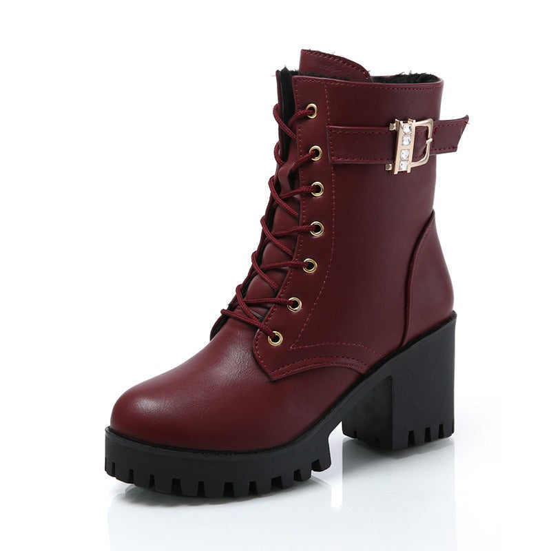 Rhinestone Waterproof Fleece Martin Boots