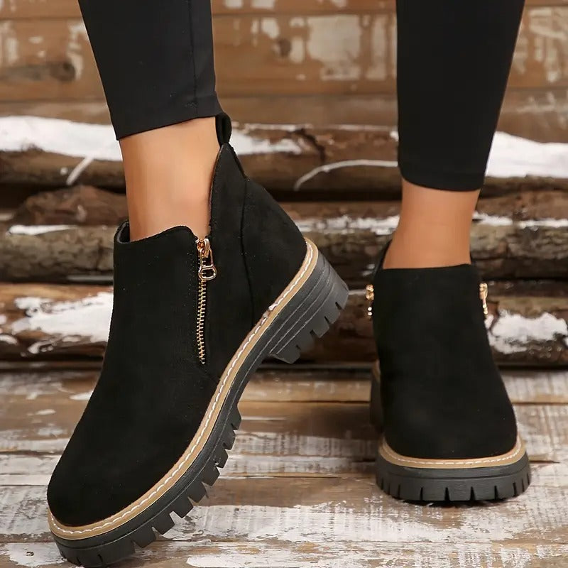 Women's Golden-Tone Zipper Ankle Boots