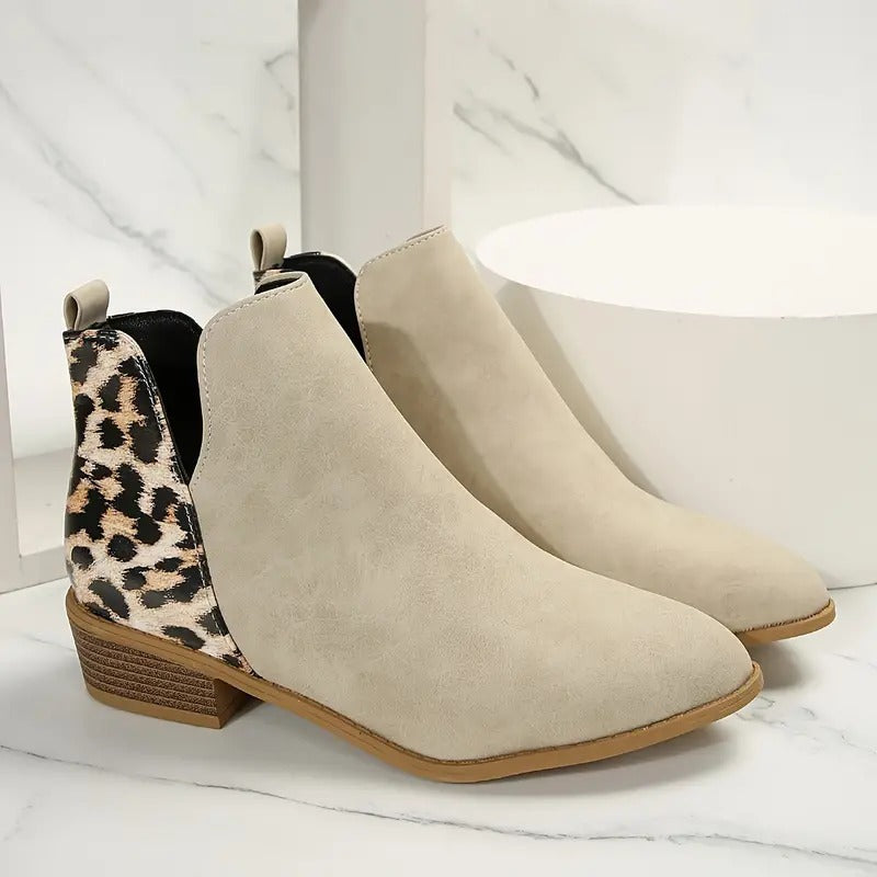 Women's Leopard Print Chunky Heel Short Boots