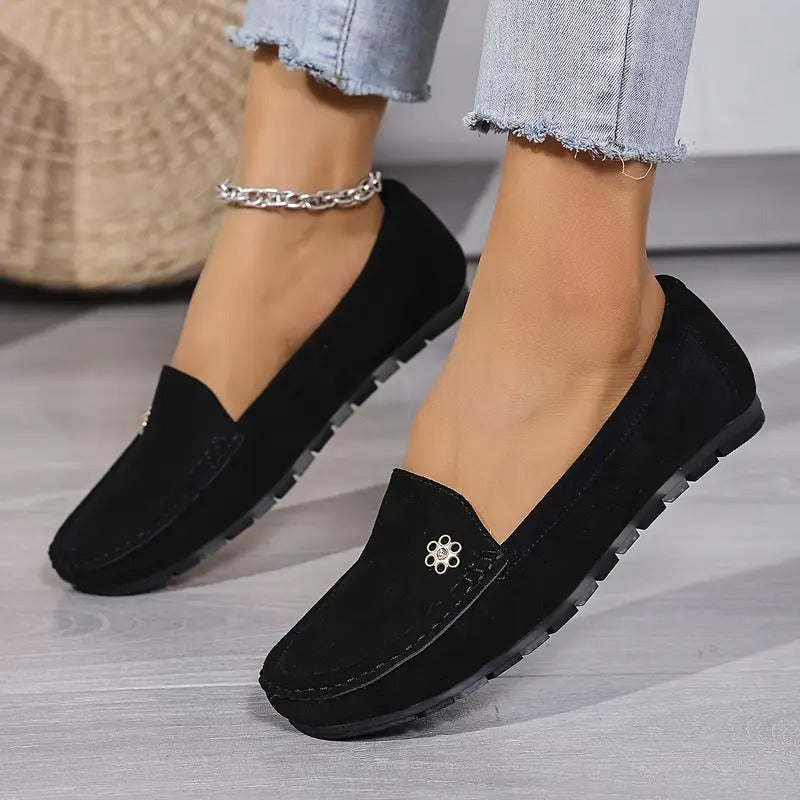 Women's Metallic Flower Accents Slip-On Flats
