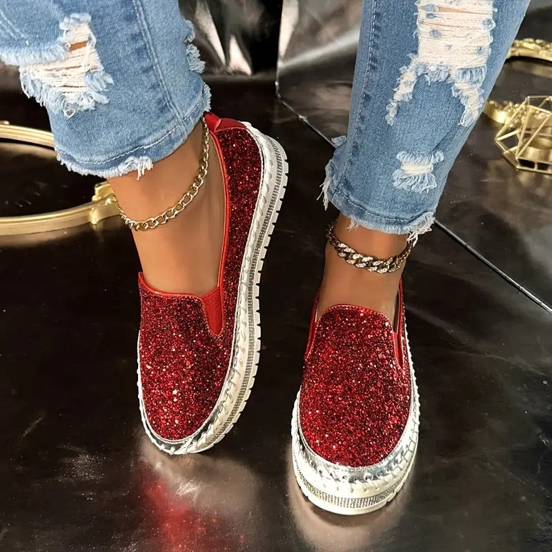 Women's Elegant Sequin Slip-On Loafers