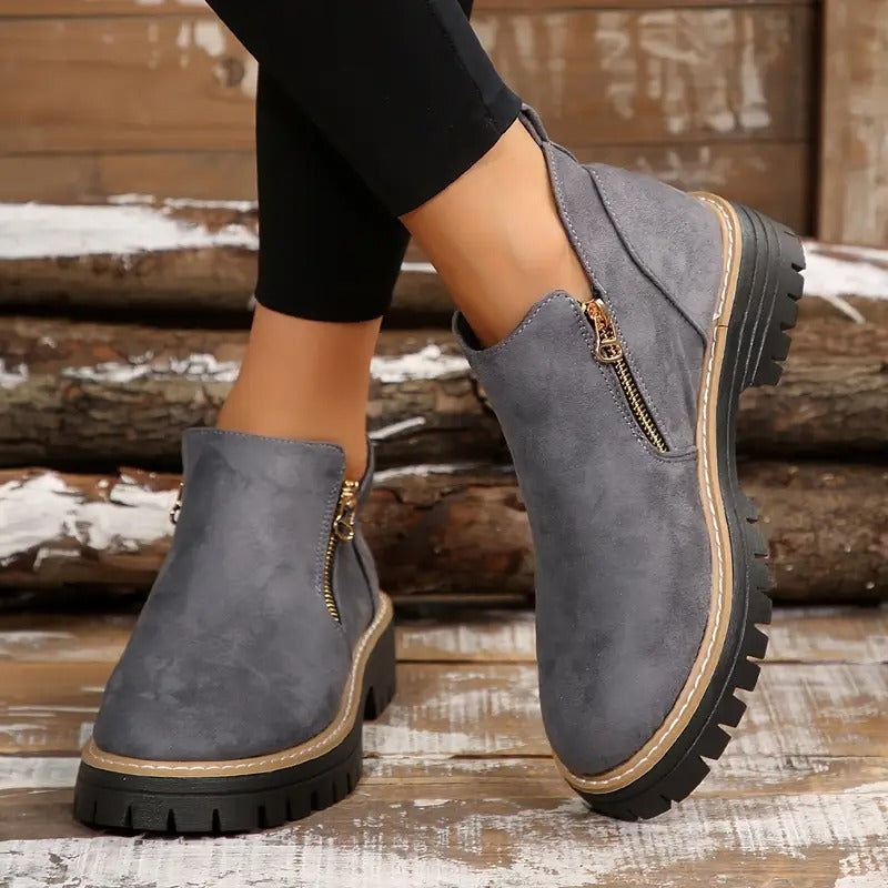 Women's Golden-Tone Zipper Ankle Boots