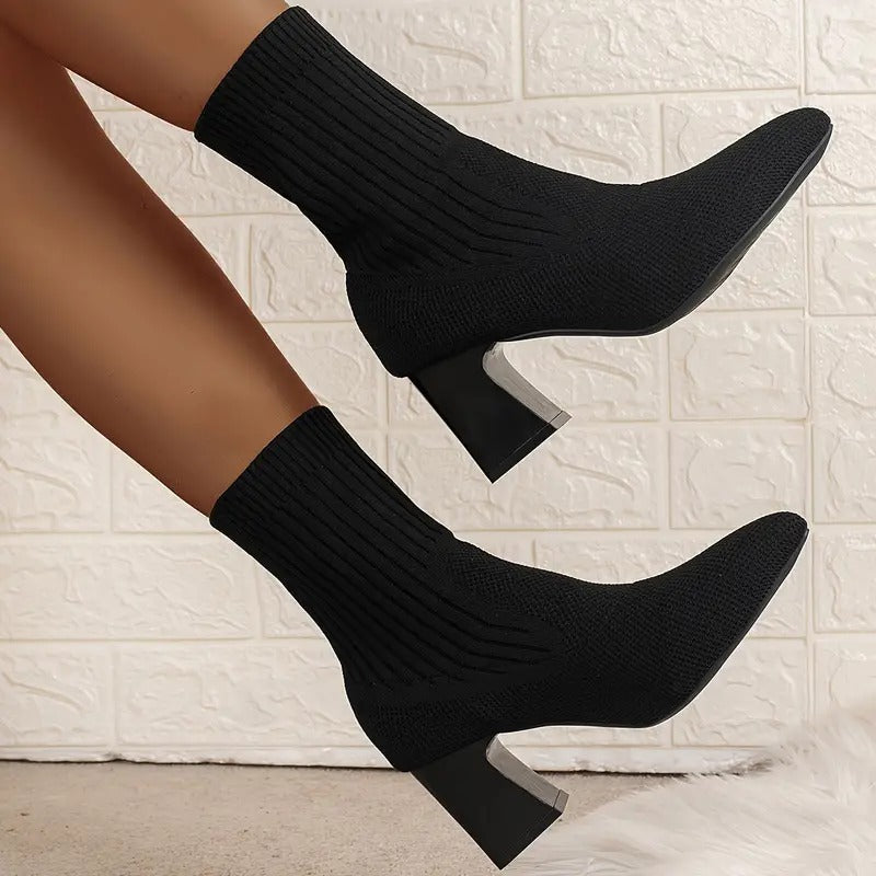 Womens High Heel Chunky Chelsea Boots