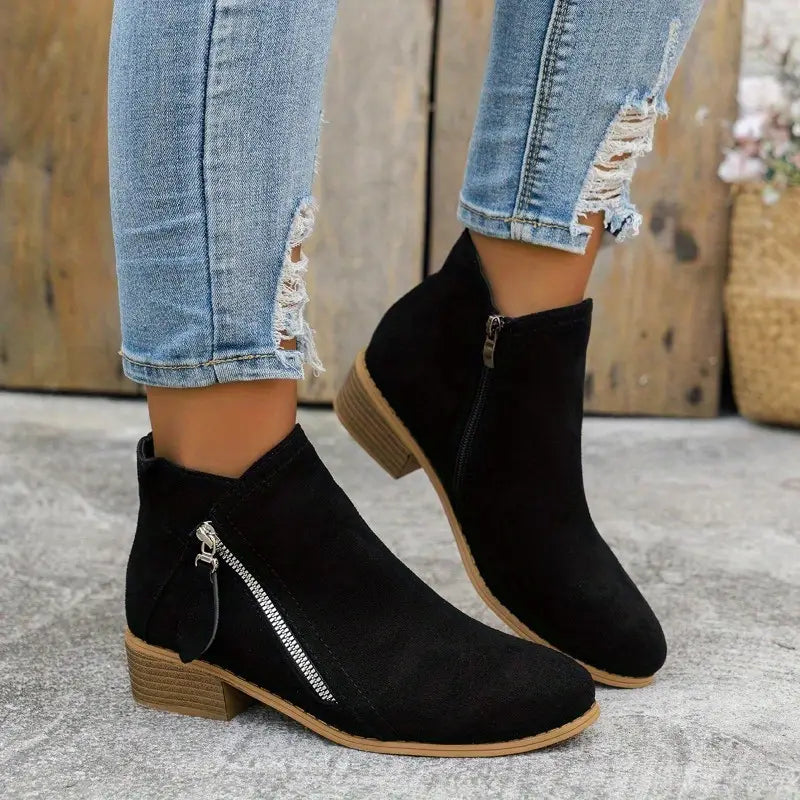 Vintage Style Fabric Ankle Boots