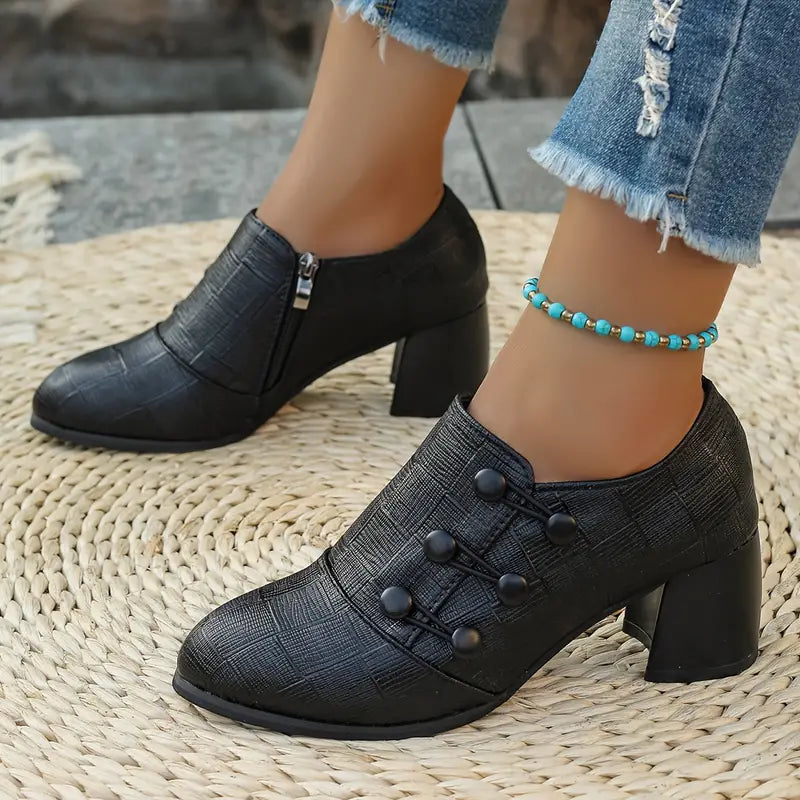 Vintage Block Heel Side Zipper Pumps