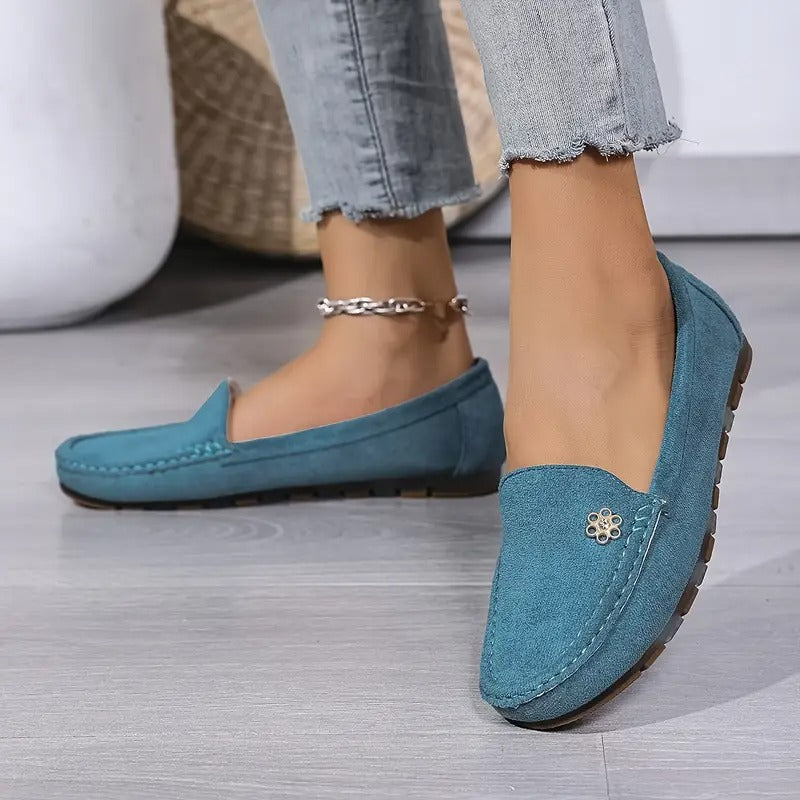 Women's Metallic Flower Accents Slip-On Flats