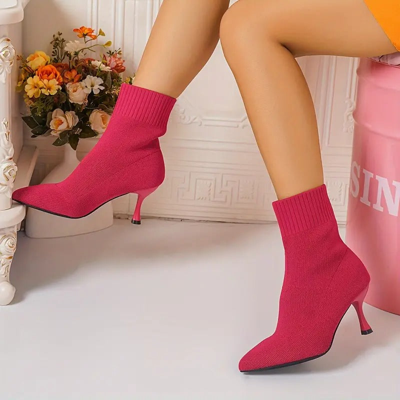 Elegant Solid Color Fabric Ankle Booties