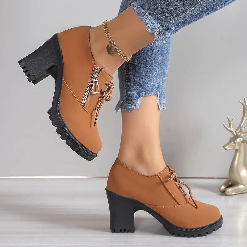 Lace Up Chunky Heeled Ankle Boots