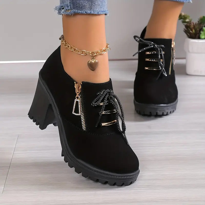 Lace Up Chunky Heeled Ankle Boots