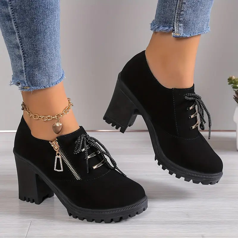 Lace Up Chunky Heeled Ankle Boots