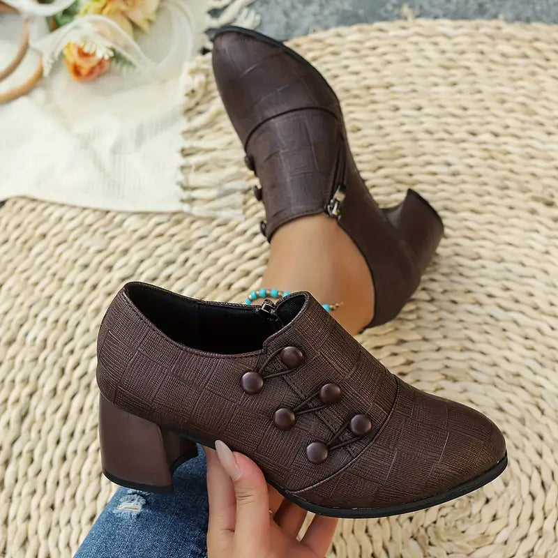 Vintage Block Heel Side Zipper Pumps