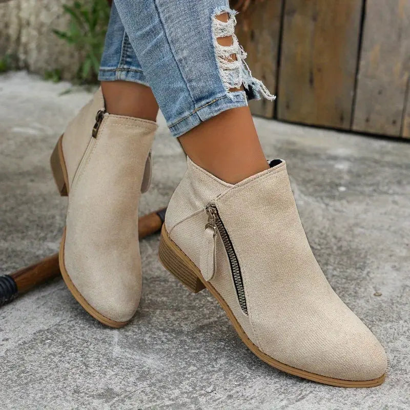 Vintage Style Fabric Ankle Boots